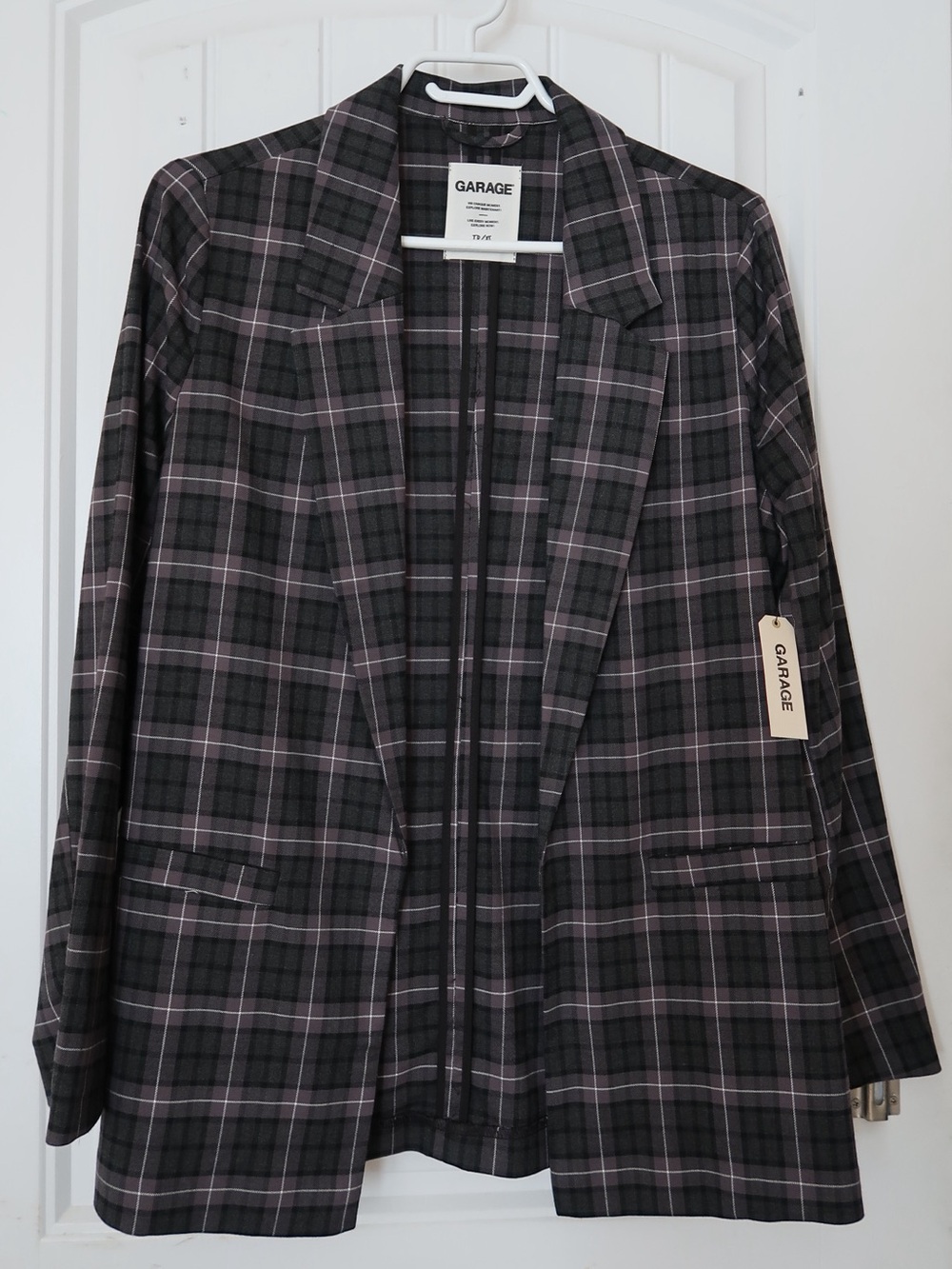 Garage Brushed Grey Plaid Open Front Blazer NWT XS